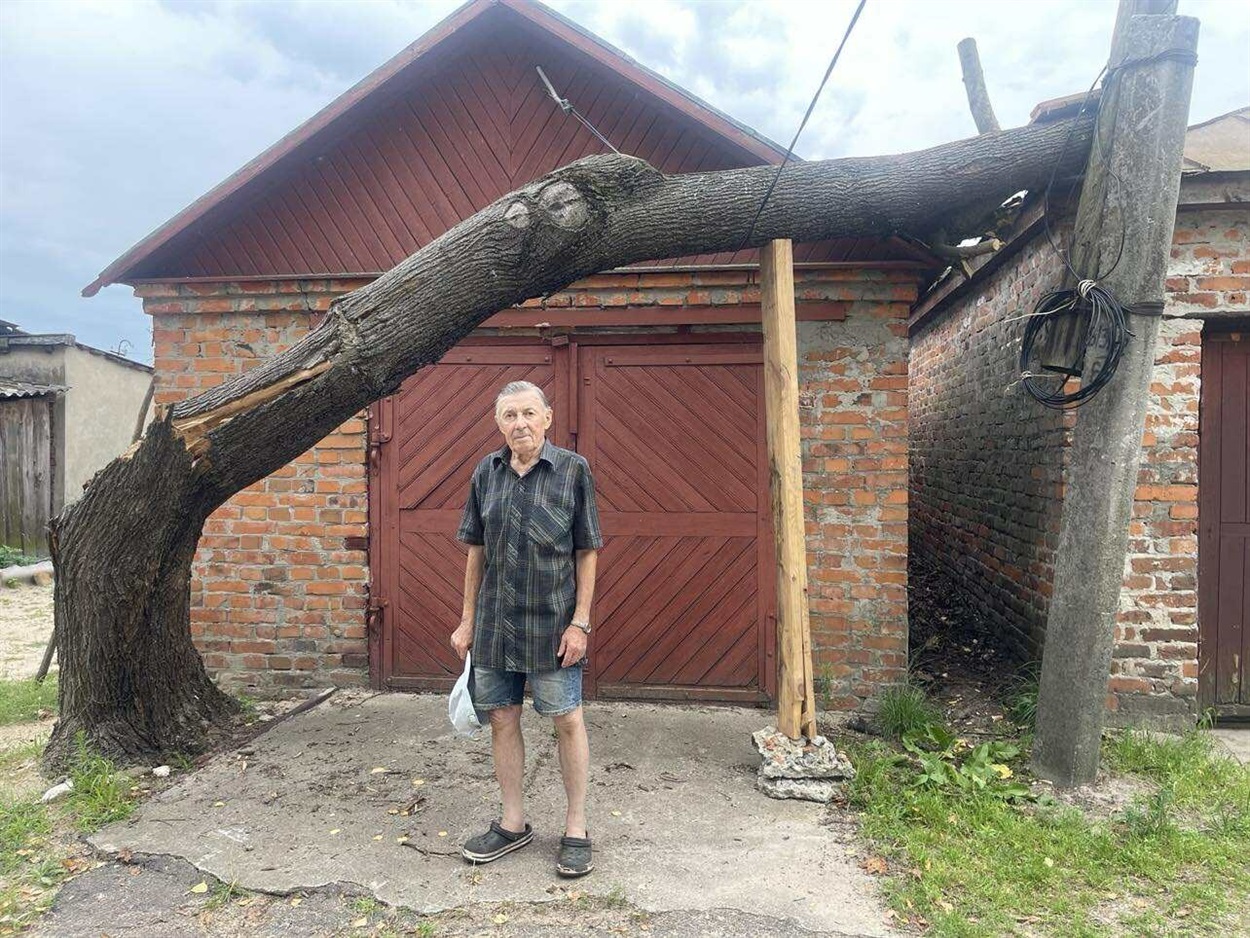 Володимир Катюха біля поваленого клена